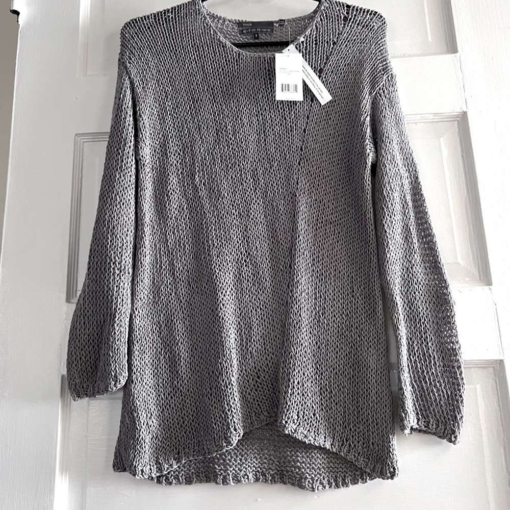 Vince Knitted Handmade Grey Small Cotton Nylon Crew Sweater Delicate Grey